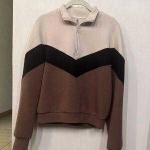 DEVON WINDSOR Colorblock Half-Zip Pullover - Cream, Black & Brown